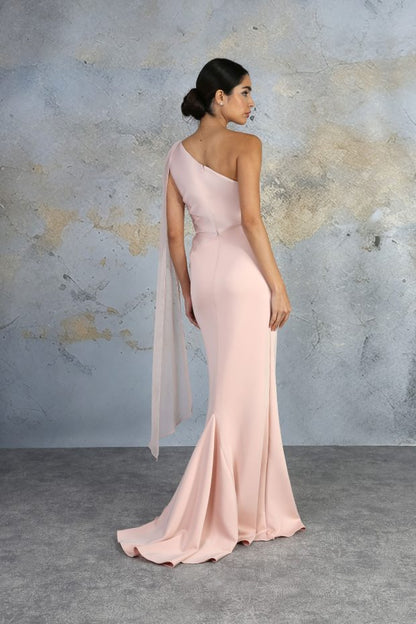 RDM1334 satin & jersey with fly away cape