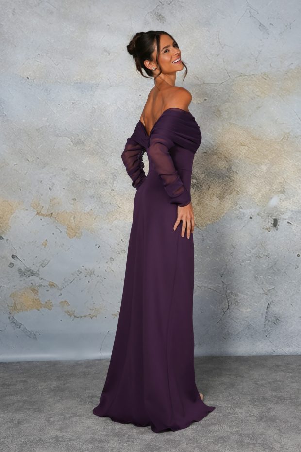 RDM1337 Jersey bridesmaid with bardot chiffon neckline