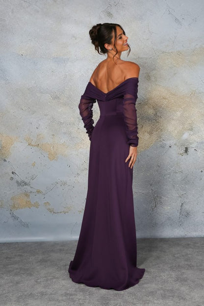 RDM1337 Jersey bridesmaid with bardot chiffon neckline