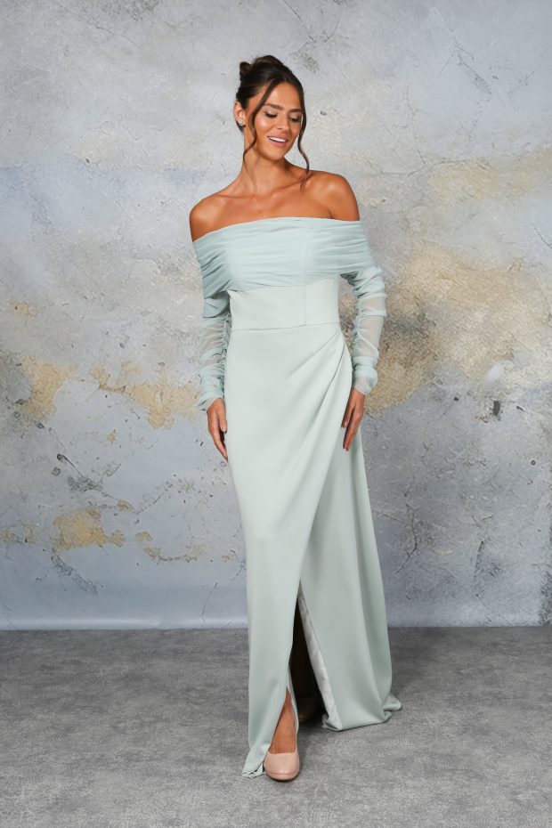 RDM1337 Jersey bridesmaid with bardot chiffon neckline