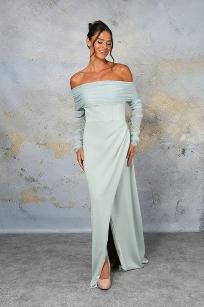 RDM1337 Jersey bridesmaid with bardot chiffon neckline