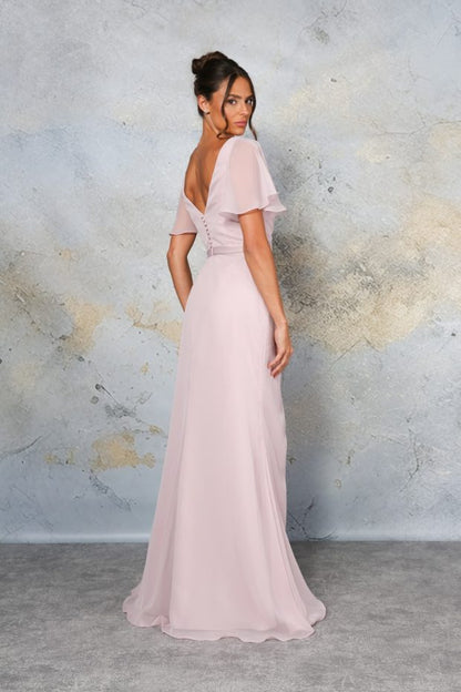 RDM1352 Chiffon bridesmaid with flutter sleeves