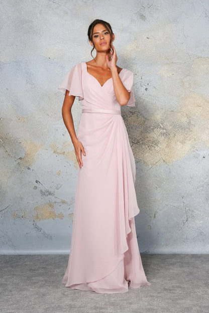 RDM1352 Chiffon bridesmaid with flutter sleeves