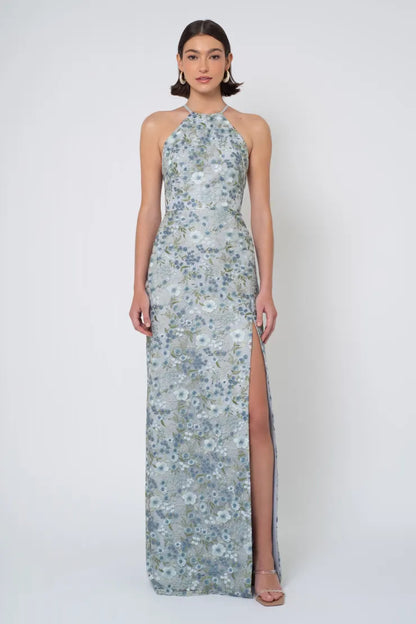 REBECCA Jenny Yoo Floral halterneck bridesmaid