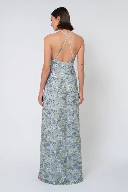 REBECCA Jenny Yoo Floral halterneck bridesmaid