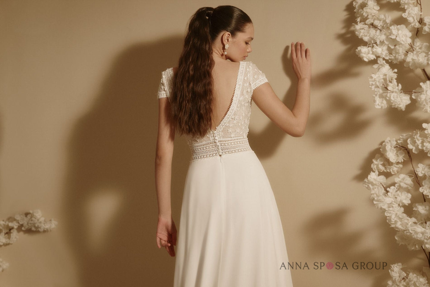 ADRIATA A - line chiffon and lace gown - Reflections Bridal Studio