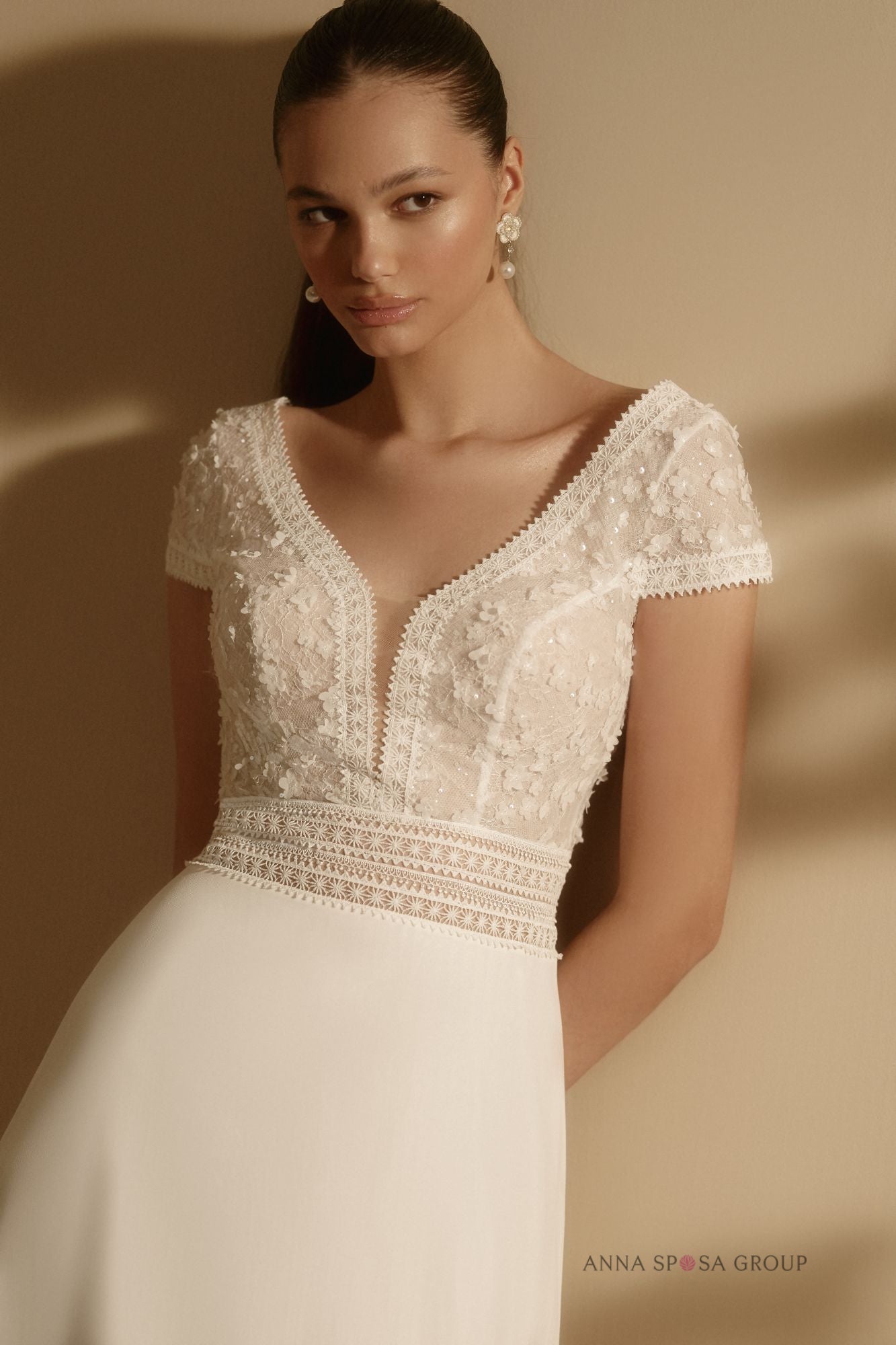 ADRIATA A - line chiffon and lace gown - Reflections Bridal Studio