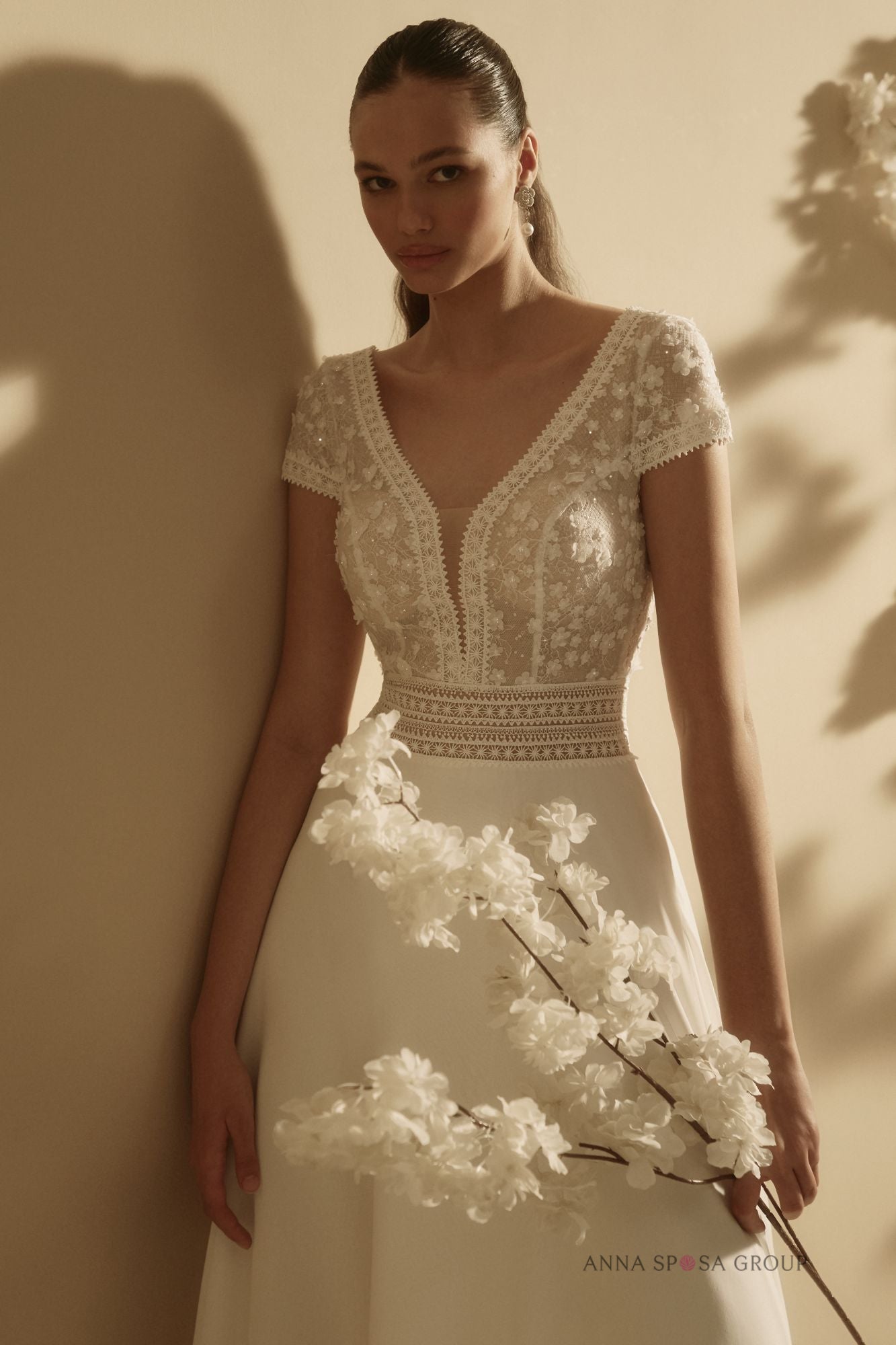 ADRIATA A - line chiffon and lace gown - Reflections Bridal Studio