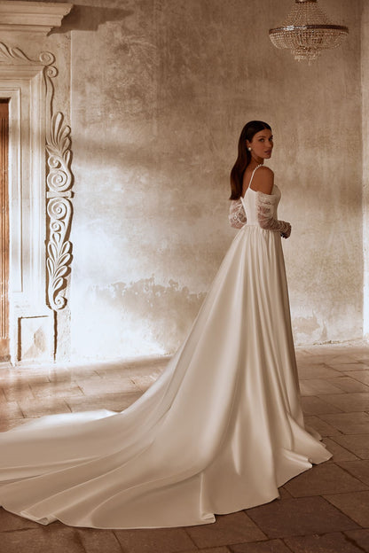 ALBERTA 3 piece Bodice with train, plain satin or lace skirt & gloves - Reflections Bridal Studio