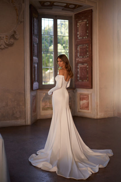 ARIEL long sleeve satin fitted gown - Reflections Bridal Studio