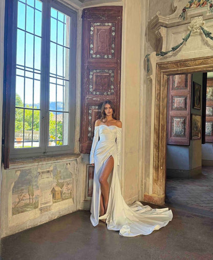 ARIEL long sleeve satin fitted gown - Reflections Bridal Studio