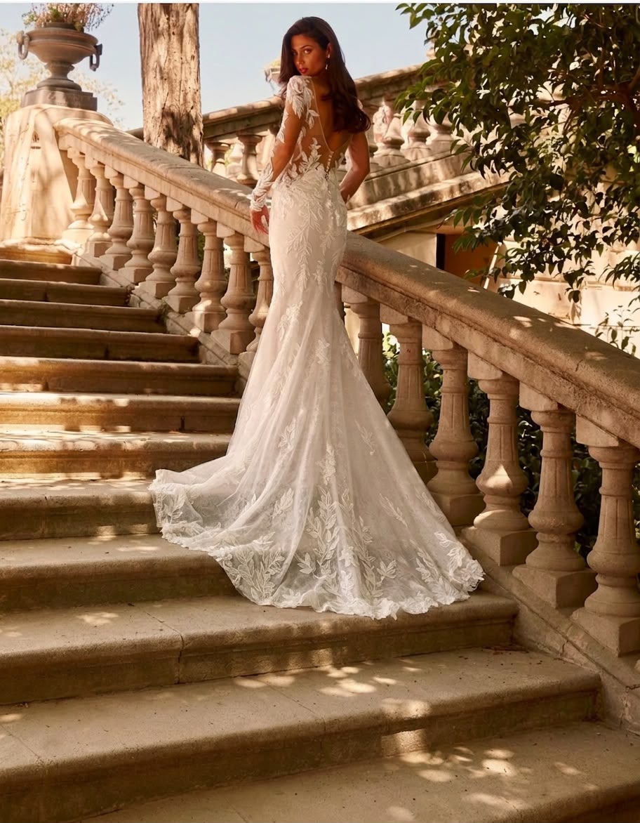 AVENTIA Lace fit and flare gown with detachable train - Reflections Bridal Studio