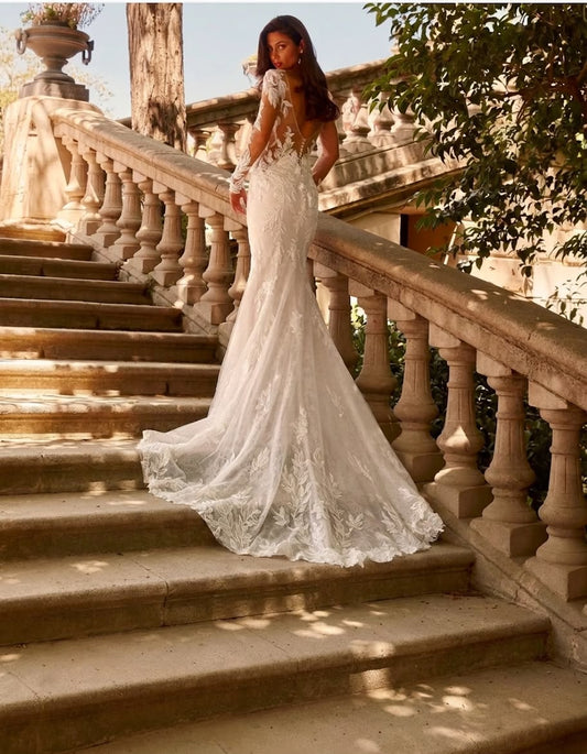 AVENTIA Lace fit and flare gown with detachable train - Reflections Bridal Studio