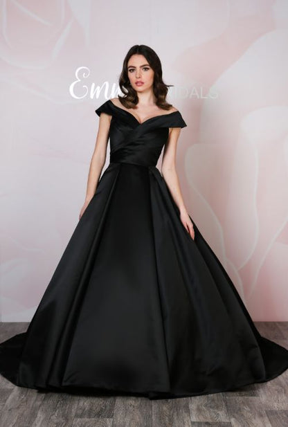 AZURA satin bardot box pleats Ivory, Red, Black, Pink & Blue - Reflections Bridal Studio