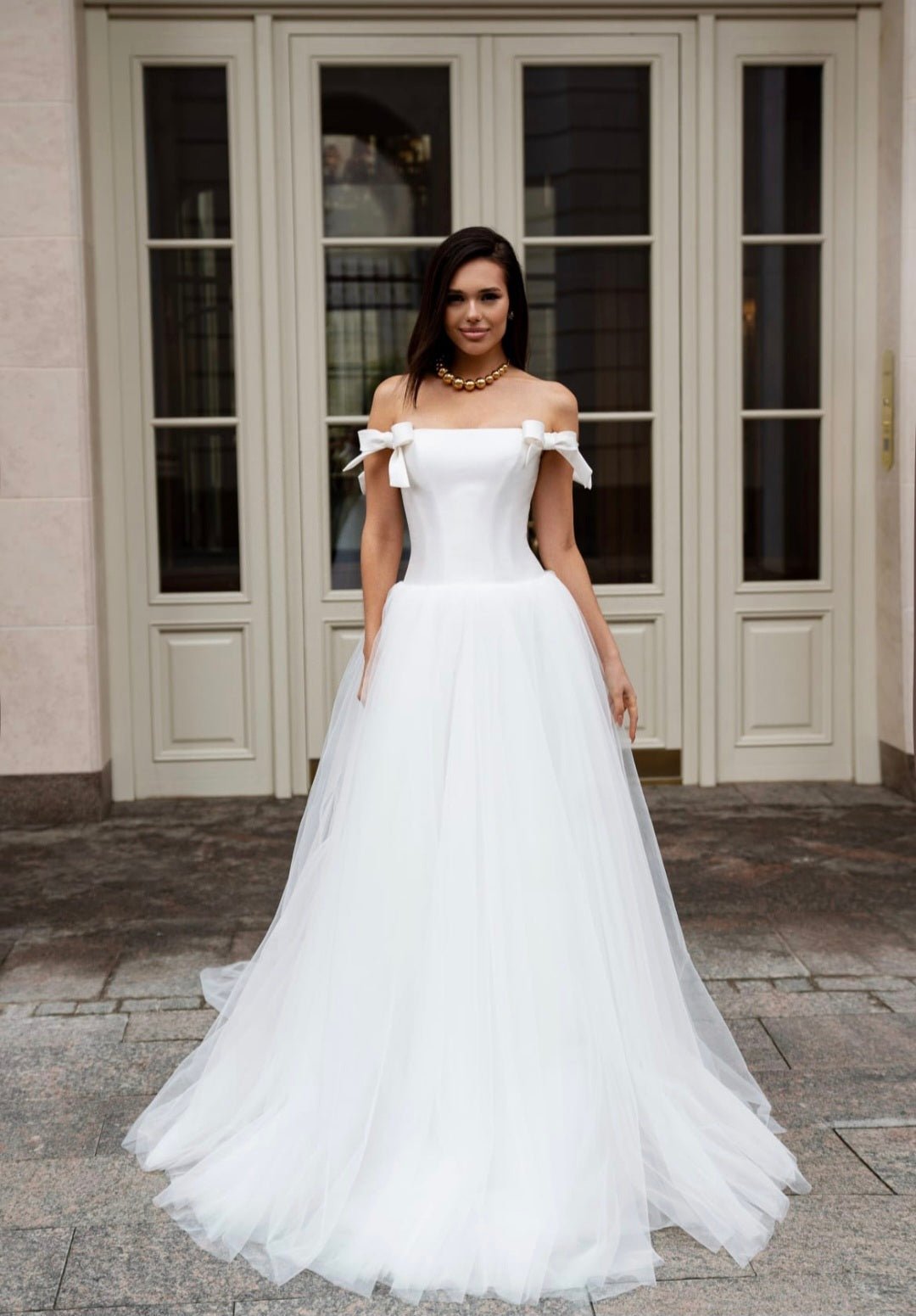 #BISHOW Mikado dropped waist bodice on tulle skirt – Reflections Bridal ...
