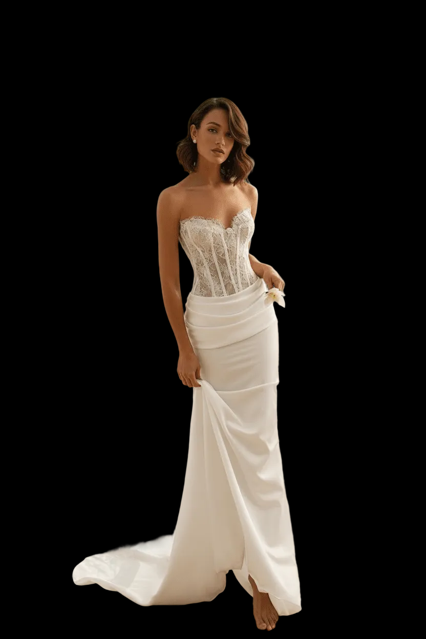 BRIA Lace corset bodice on a pleated fit & flare skirt - Reflections Bridal Studio