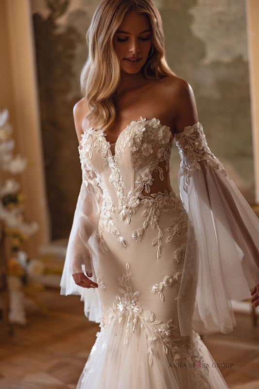 BRONTE Fitted gown with floral appliques - Reflections Bridal Studio