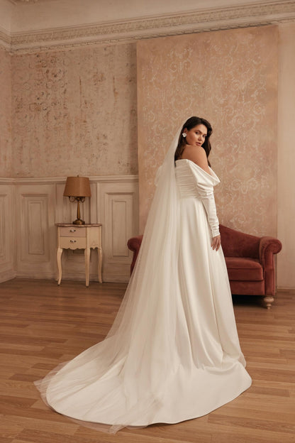 CAMILLA Luxurious satin A - line gown - Reflections Bridal Studio