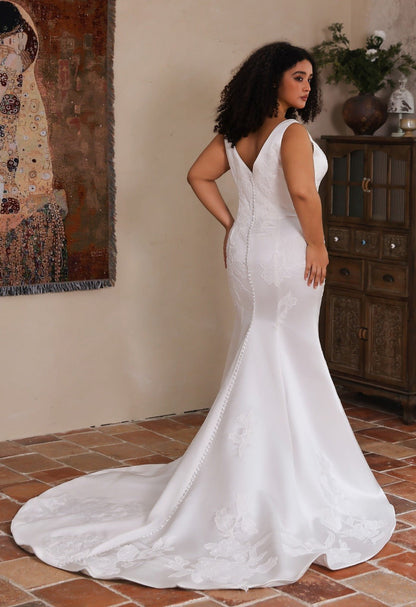 CELESTE Square neckline on a satin fit & flare - Reflections Bridal Studio