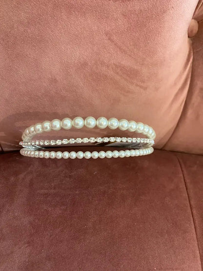 CRYSTAL & PEARL MULTI ROW BAND - Reflections Bridal Studio