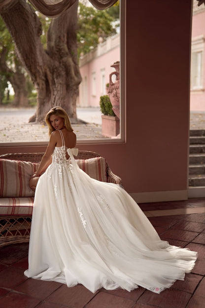 DATTERA Beaded floral lace and tulle A - line gown - Reflections Bridal Studio