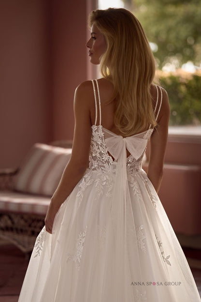 DATTERA Beaded floral lace and tulle A - line gown - Reflections Bridal Studio