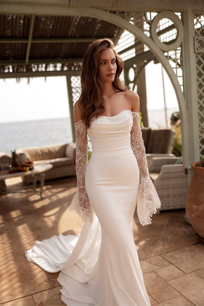 #DELINE Crepe gown with lace details - Reflections Bridal Studio