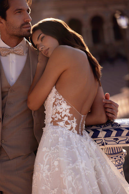 #DELVARA Slim A-line gown with floral 3D lace - Reflections Bridal Studio