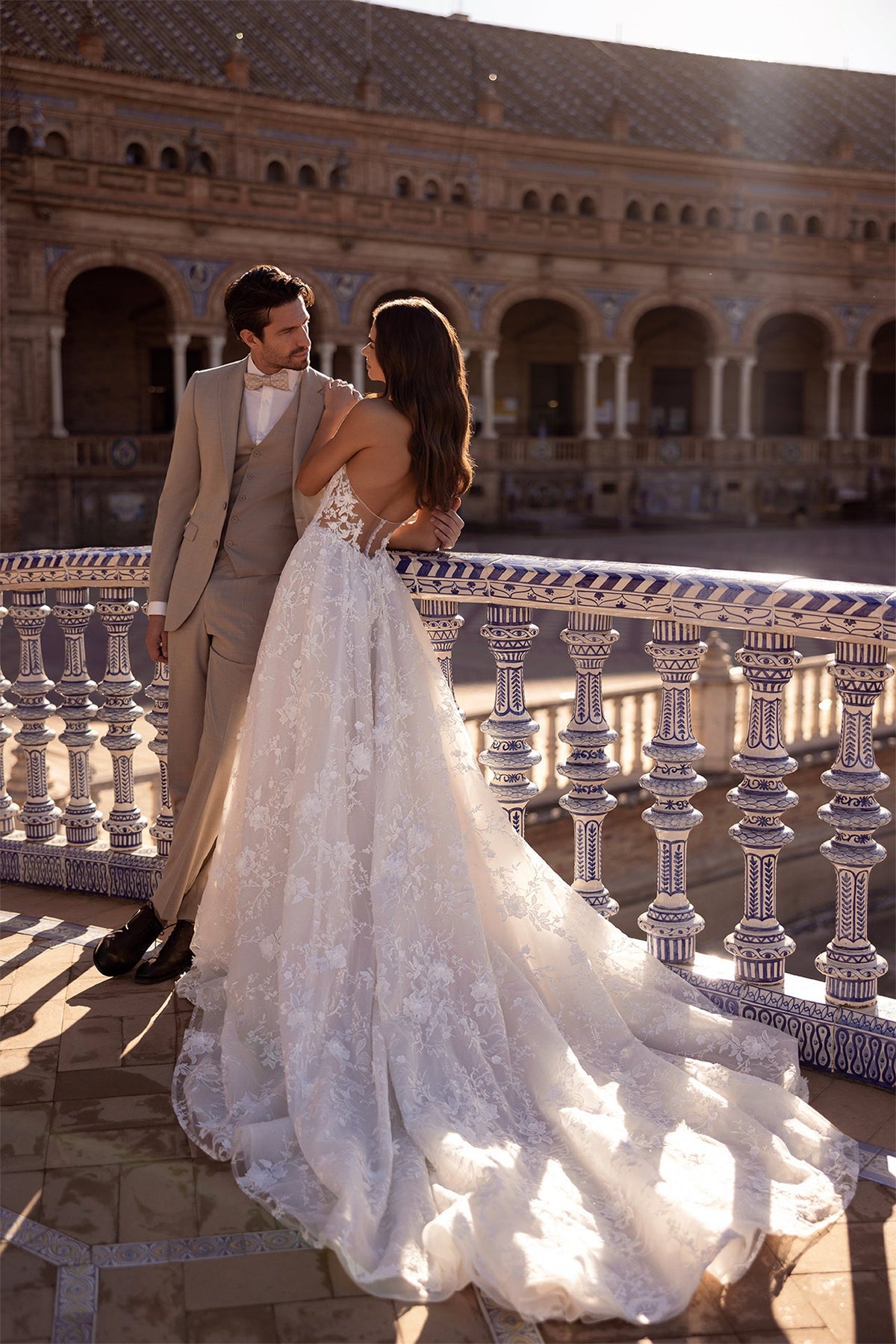 #DELVARA Slim A-line gown with floral 3D lace - Reflections Bridal Studio