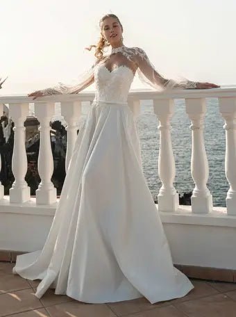 DINA satin gown with cape - Reflections Bridal Studio