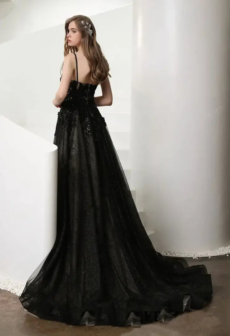 Elizabeth Black lace wedding dress with detachable long sleeves