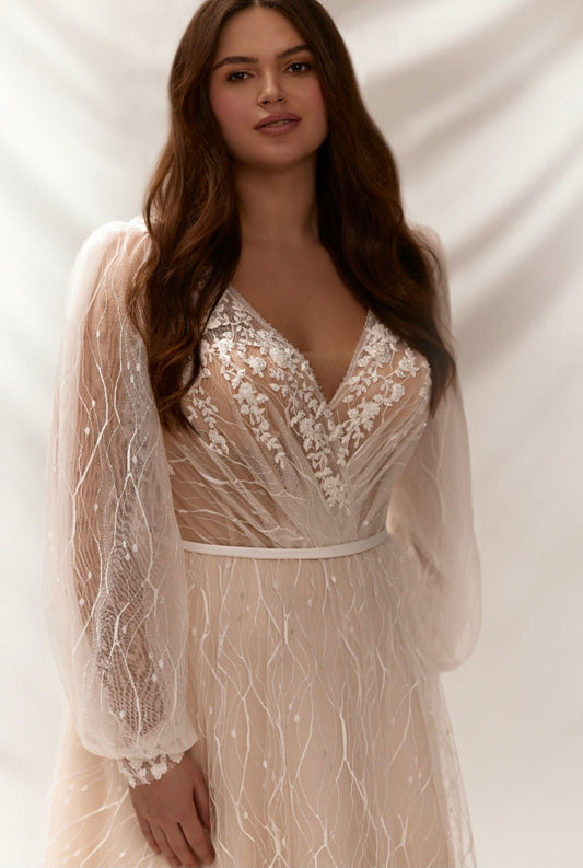 FABIAN Long sleeve lace and tulle - Reflections Bridal Studio