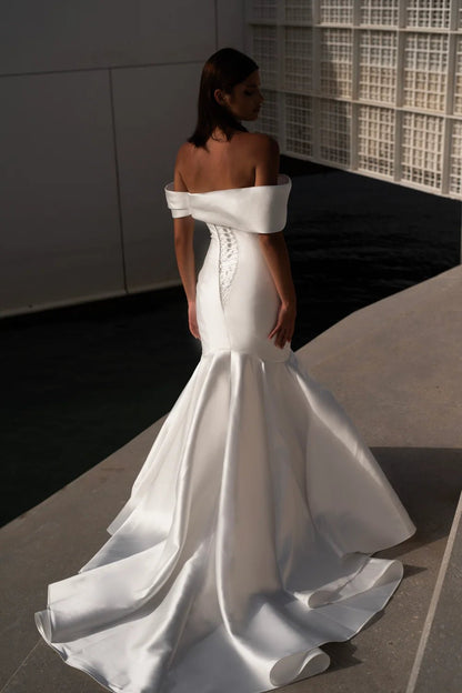 FAIRA Satin fishtail gown - Reflections Bridal Studio
