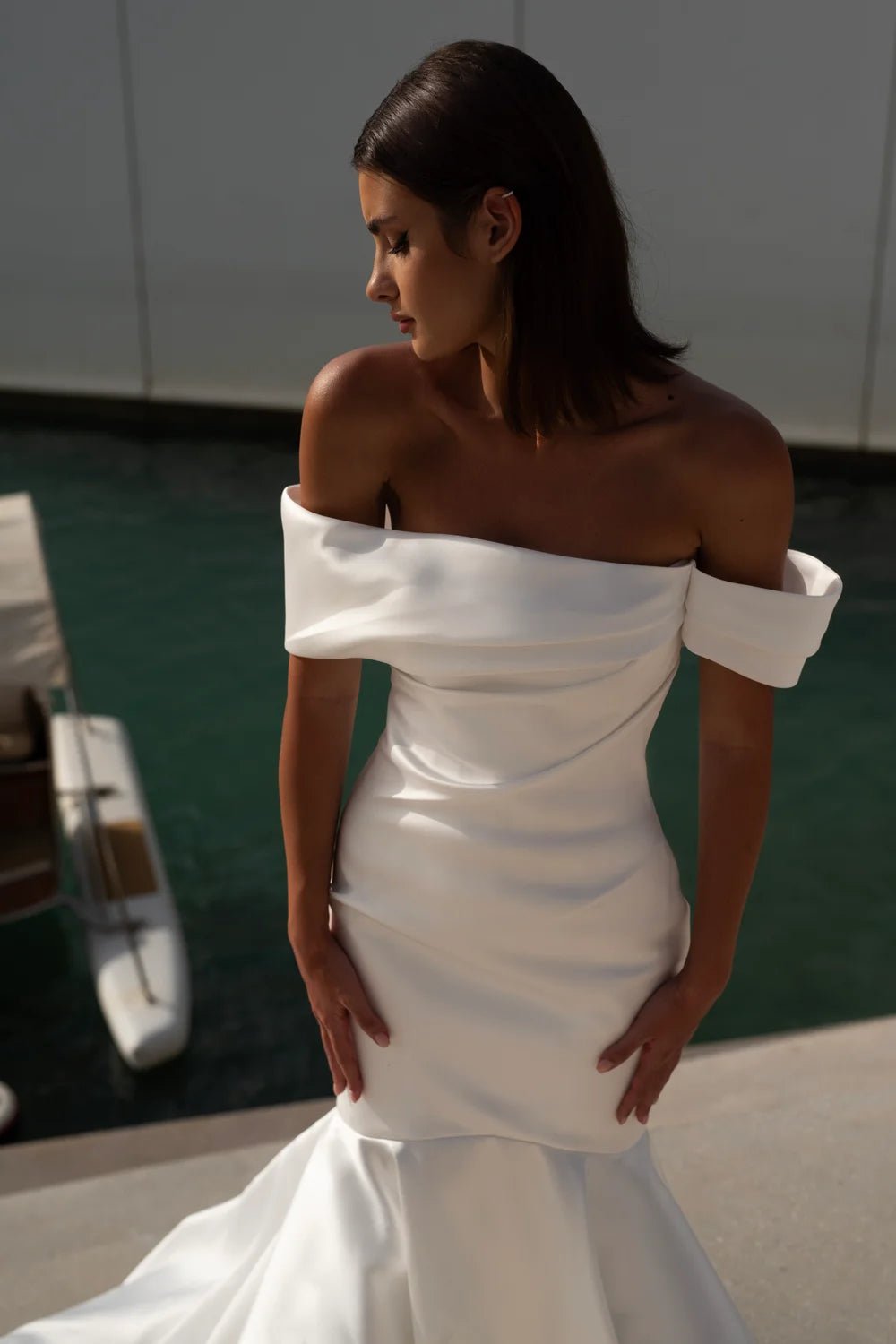 FAIRA Satin fishtail gown - Reflections Bridal Studio