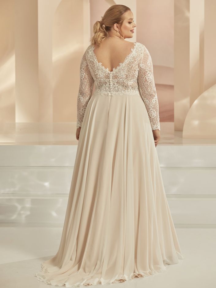 FAMOSA Artiving soon. A - line chiffon on a long sleeve lace bodice - Reflections Bridal Studio