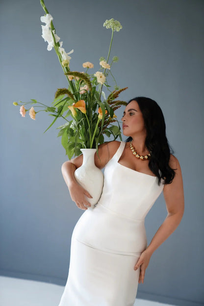 FARZET Petite Mikado fit and flare gown - Reflections Bridal Studio