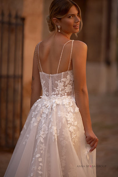 GISELE Floral matte lace on this fitted design - Reflections Bridal Studio