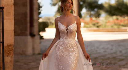 GISELE Floral matte lace on this fitted design - Reflections Bridal Studio