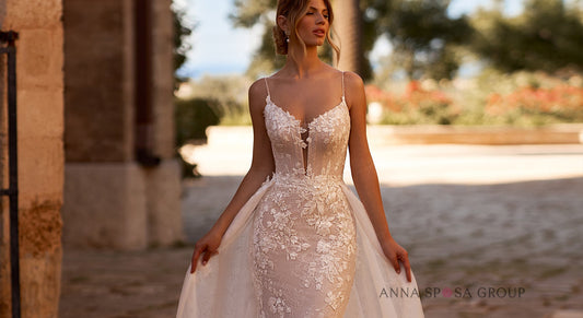 GISELE Floral matte lace on this fitted design - Reflections Bridal Studio