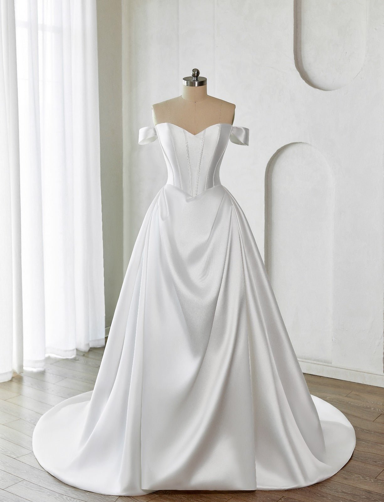 GLORIANNA Mikado A - line gown with corset bodice - Reflections Bridal Studio