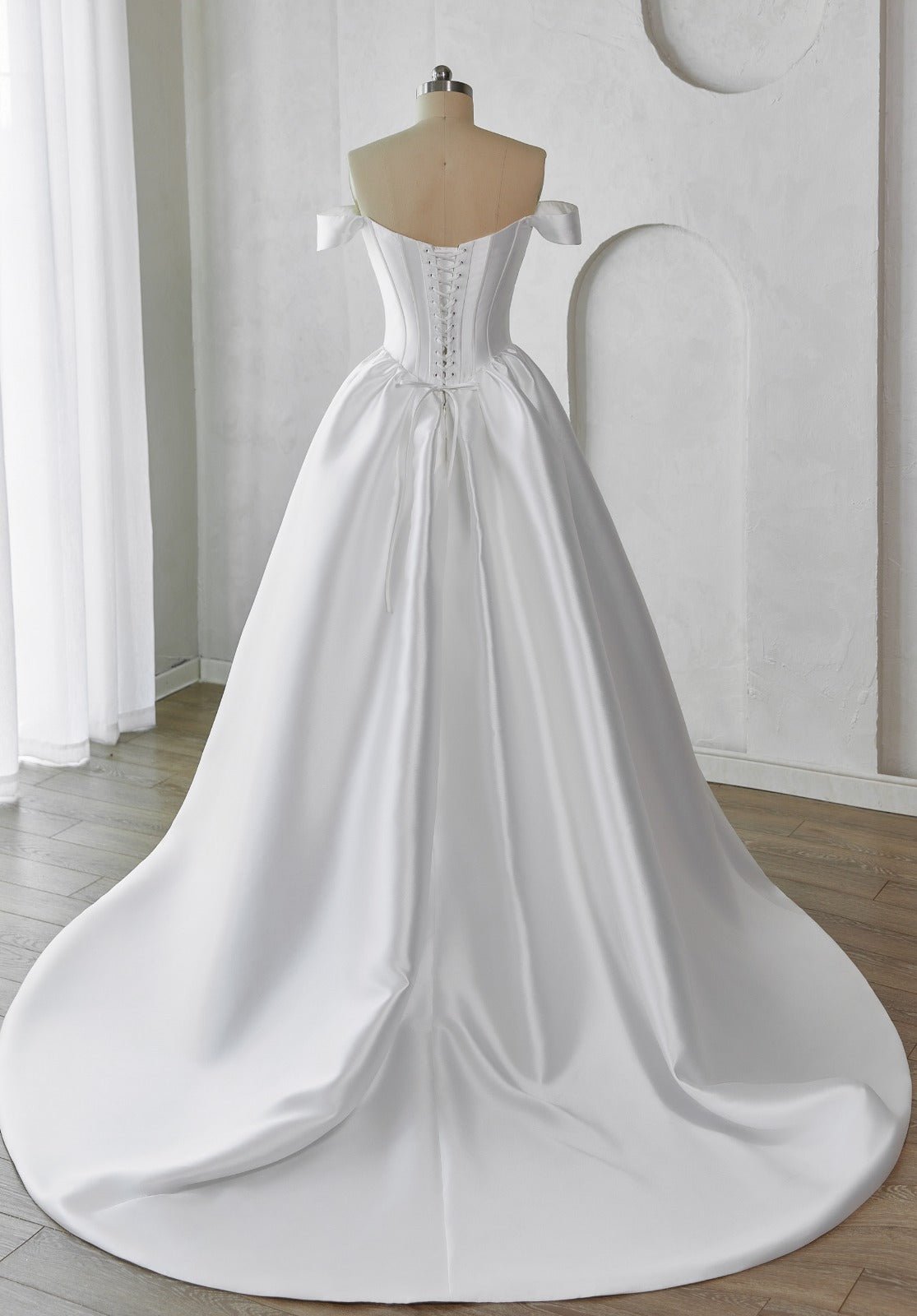 GLORIANNA Mikado A - line gown with corset bodice - Reflections Bridal Studio