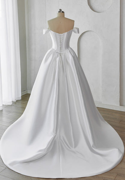 GLORIANNA Mikado A - line gown with corset bodice - Reflections Bridal Studio