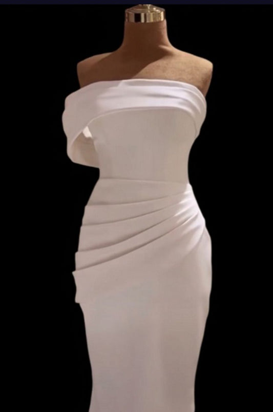 GRACE Petite elegant asymmetric satin gown - Reflections Bridal Studio