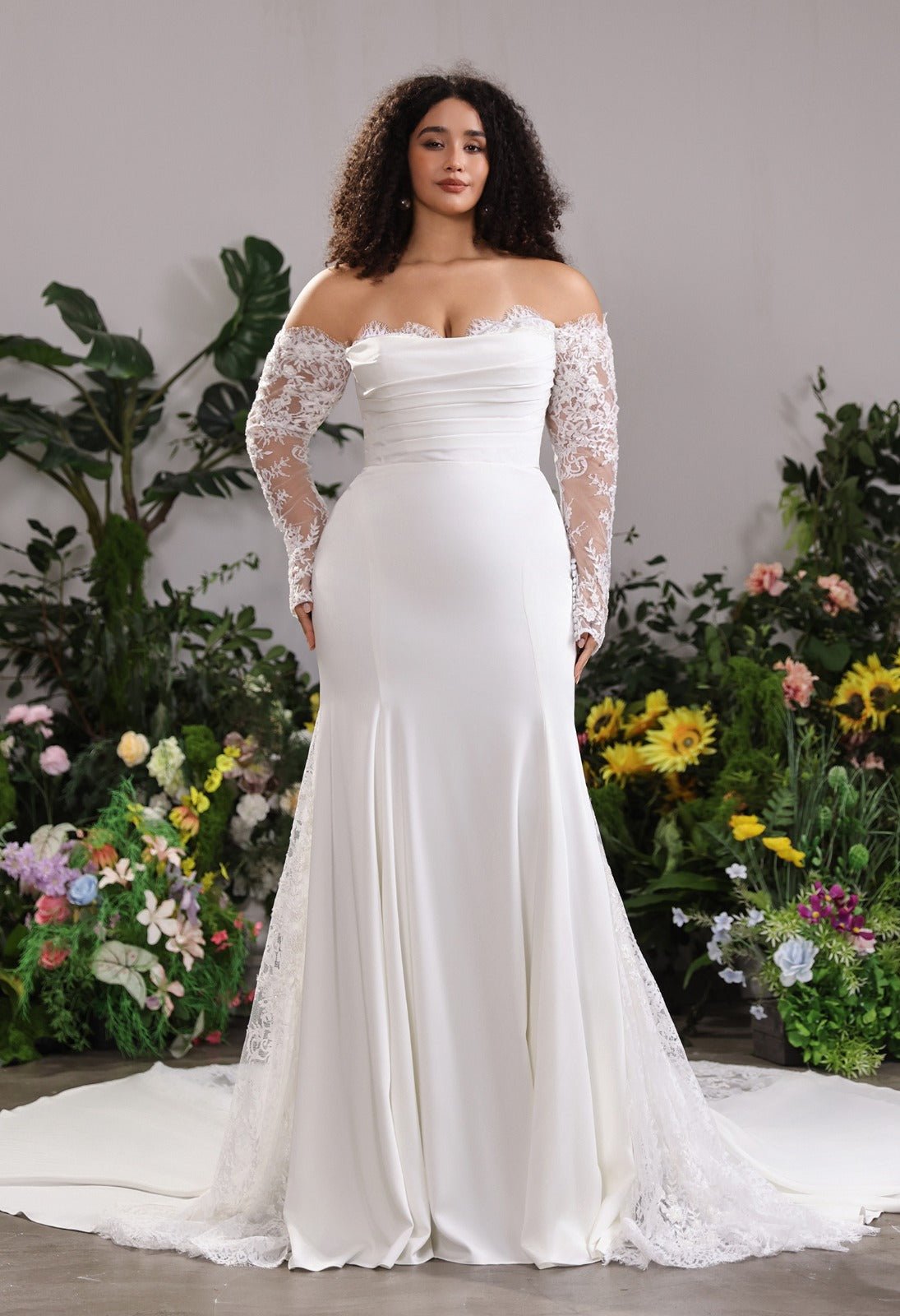 HALLIE Crepe fit & flare with eyelash lace trim - Reflections Bridal Studio