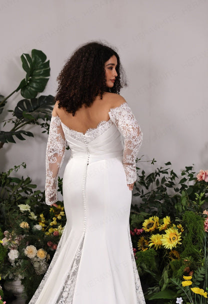 HALLIE Crepe fit & flare with eyelash lace trim - Reflections Bridal Studio