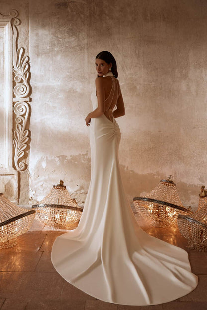 HILDA Soft satin halterneck wedding dress - Reflections Bridal Studio