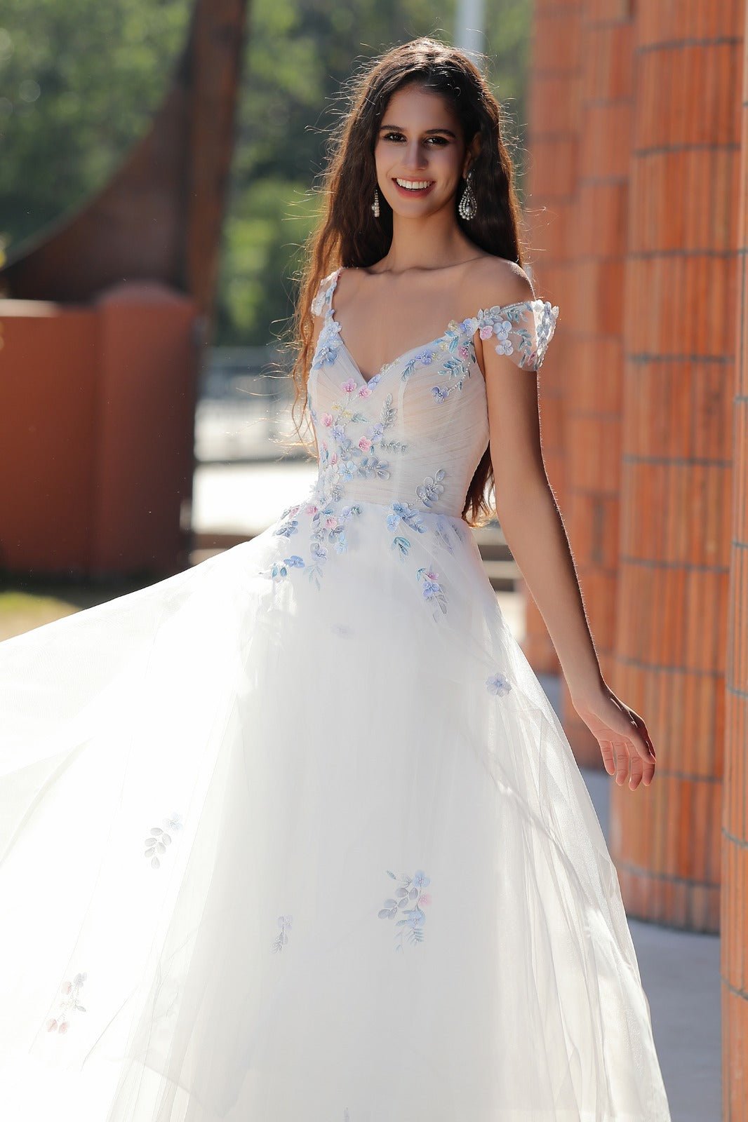 HYACINTH Arriving 30/10 Pretty floral detail on a soft A - line skirt - Reflections Bridal Studio