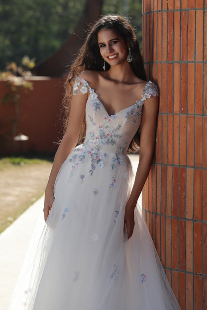 HYACINTH Arriving 30/10 Pretty floral detail on a soft A - line skirt - Reflections Bridal Studio