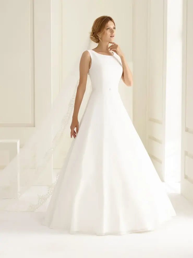 IMPERIA simple modest A - line chiffon - Reflections Bridal Studio