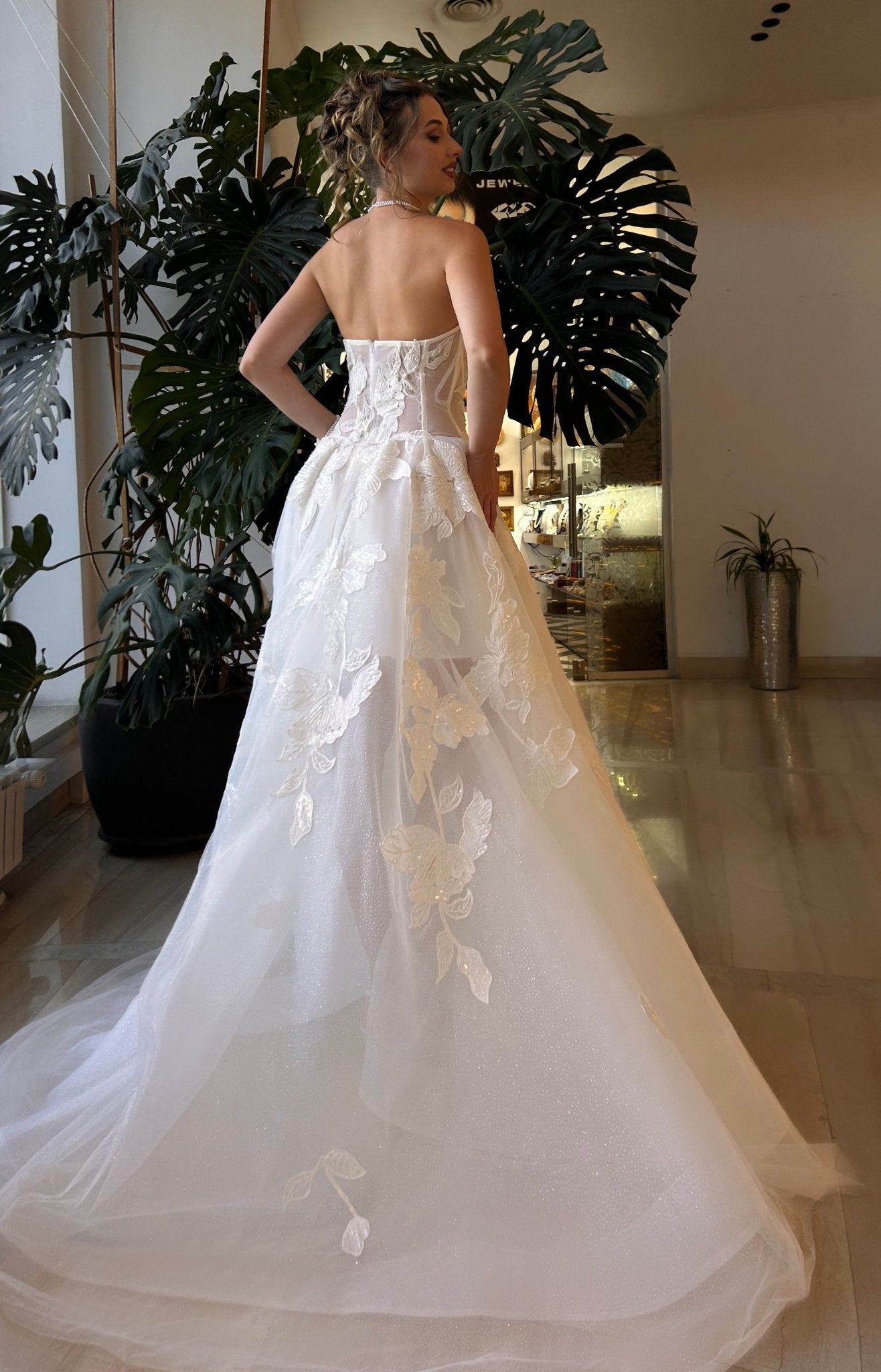  IRIS A - line gown with floral appliques - Reflections Bridal Studio